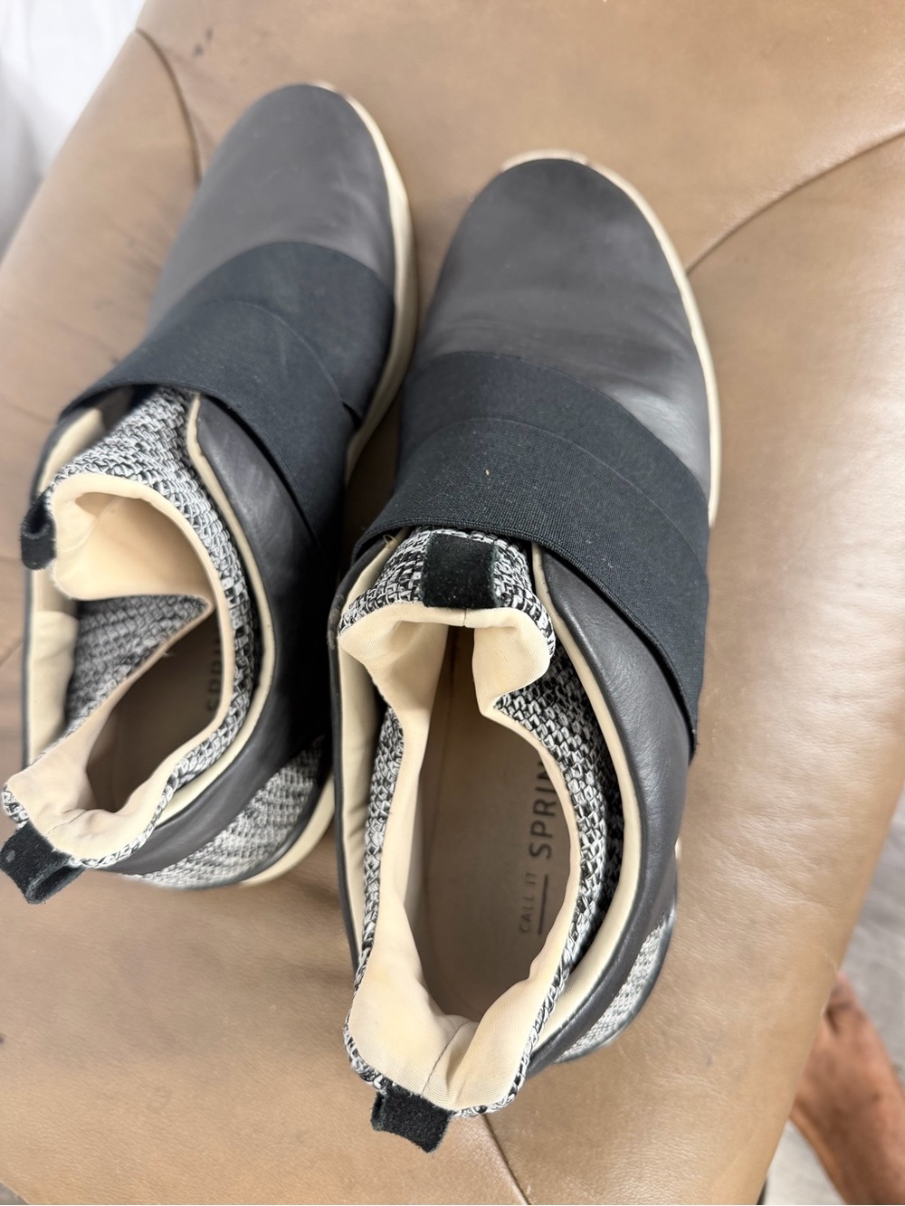 Call It Spring Black and Cream Woven Slip-On Sneakers